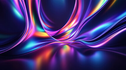 Naklejka premium Abstract Neon Swirls of Vibrant Light, Fluid Motion with Colorful Glowing Waves