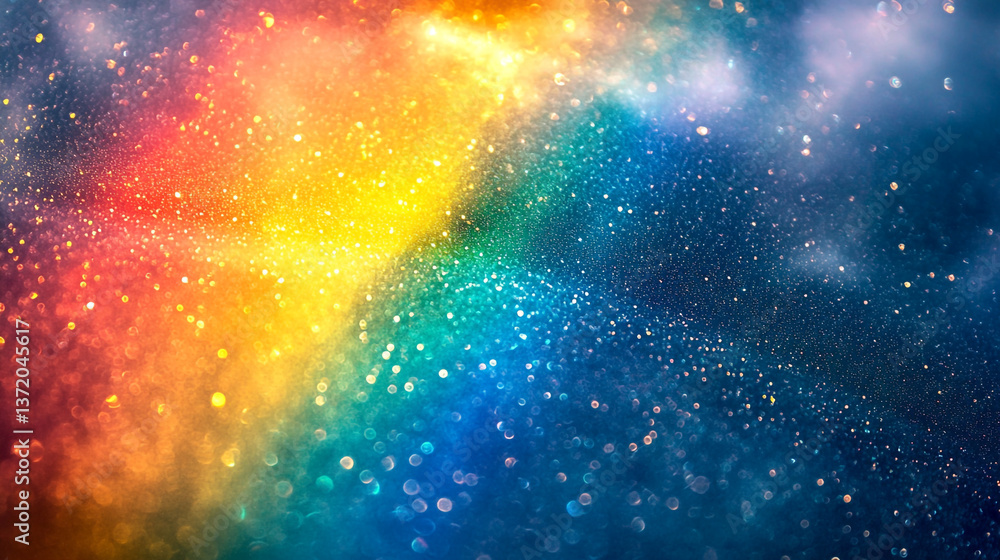 Poster a vibrant rainbow spectrum with sparkling bokeh lights creating a magical and colorful atmosphere