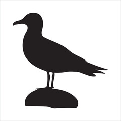 beach stone seagull engraving black silhouette
