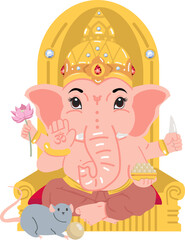 Illustration of Lord Ganesha with Mouse Companion