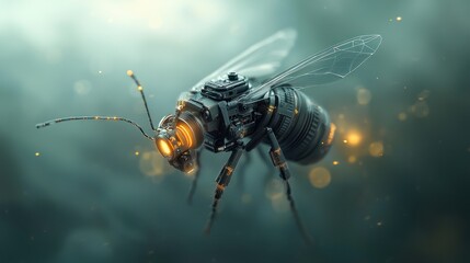 Fototapeta premium Futuristic bee with camera lens body