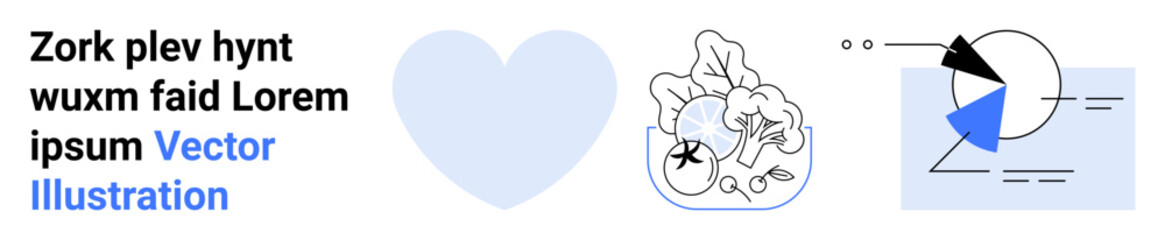 Heart shape, bowl of salad with vegetables, abstract geometric data. Ideal for health, love, wellness, nutrition, technology, data education simple landing page