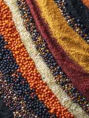 Colorful Assortment of Spices and Seeds in Stripes

