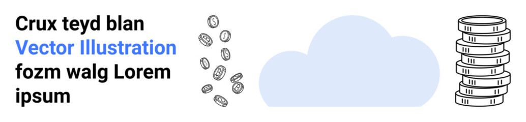 Cloud and stacks of coins symbolizing online savings, financial growth, digital economy, investment management, cryptocurrency, economic security, and simple landing page