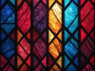 Vibrant Stained Glass Window Pane Art Installation Historic Church Visual Art Spiritual Environment Close-up View Colorful Design