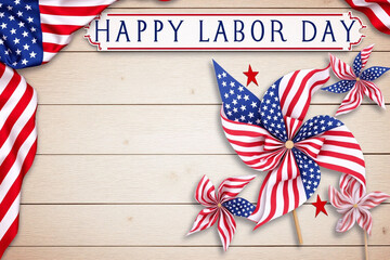 happy labor day pinwheels on a wooden background