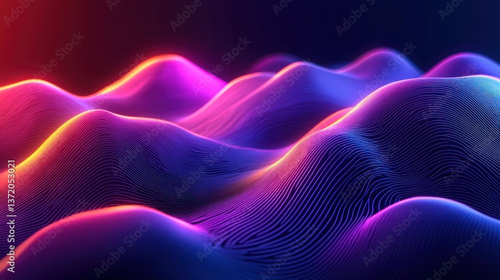 Poster abstract futuristic waves with vibrant gradient hues and smooth lines flowing across the surface cre