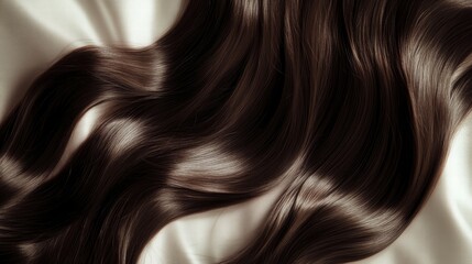 Fototapeta premium Beautiful model girl with Brown hair strand,silky healthy chestnut wavy hair strand,hair wavy ribbon, with smooth,Keratin straightening,Treatment,straight long hair,procedures,Smooth hairstyle.