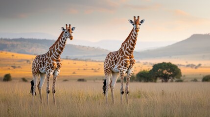 Obraz premium Giraffes in golden savanna