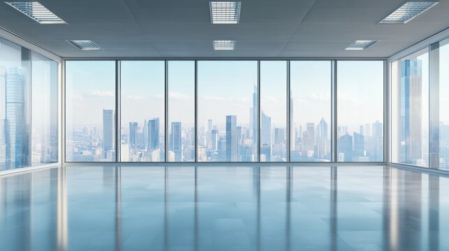 Empty modern office with city view