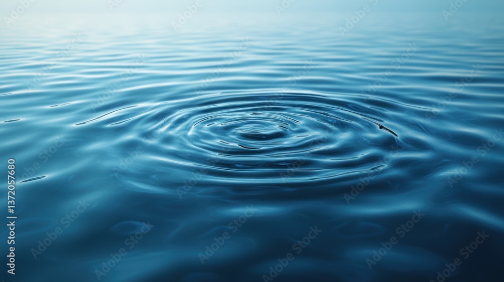Poster serene ripples of blue water creating hypnotic concentric circles forming calming pattern in a vast 
