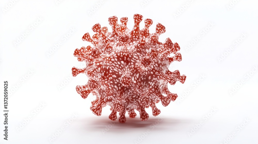 Poster 3d rendering of a virus structure with abstract red design elements