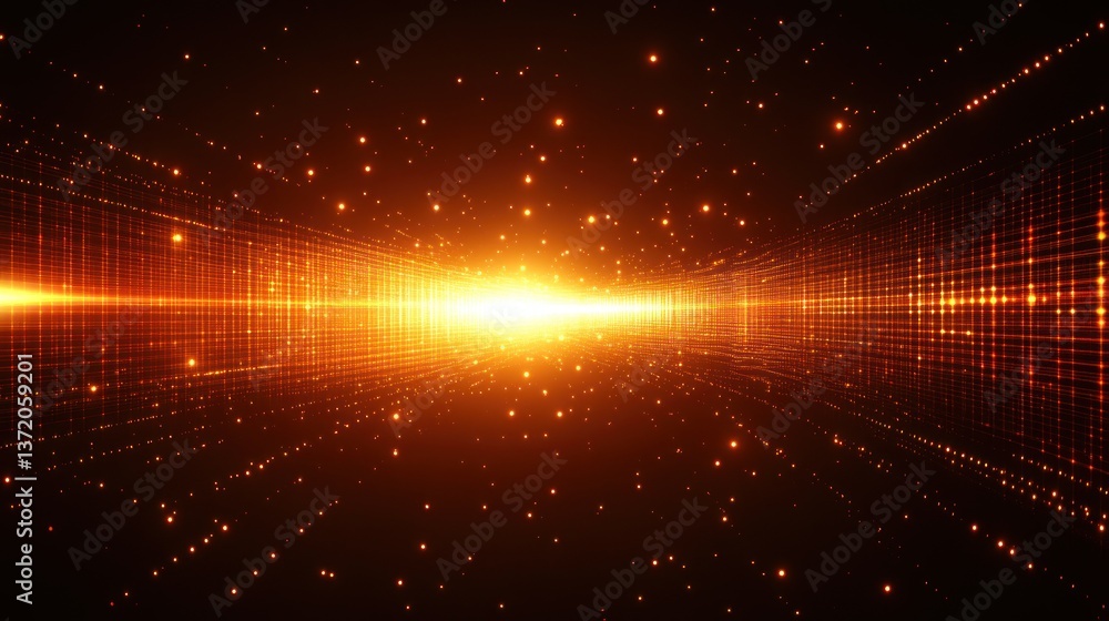 Poster illuminating convergence a perspective view of sparkling particles and structured light trails creat