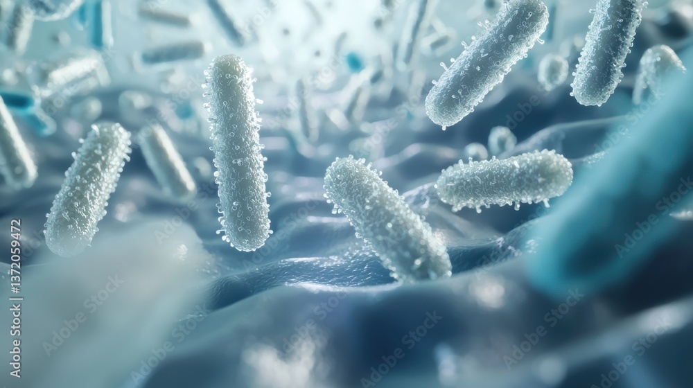 Aufkleber microscopic view of bacteria floating in a fluid environment