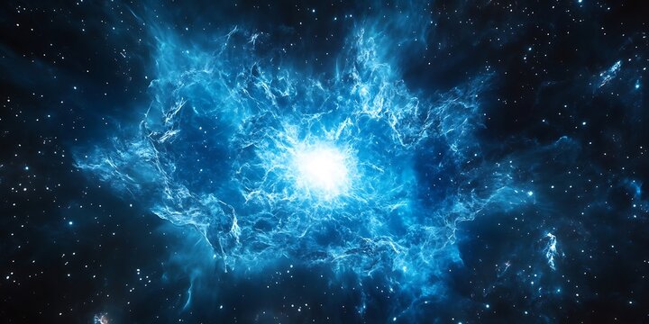 Fototapeta Cosmic Explosion of Blue Energy Waves for Sci-Fi Artwork, Digital Backgrounds, or Futuristic Design Projects
