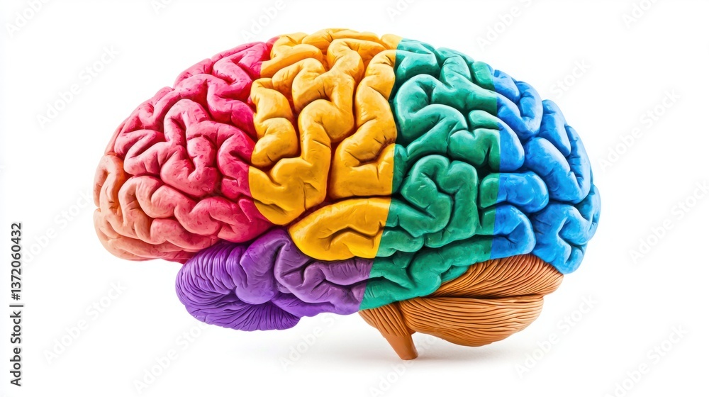 Poster colorful brain illustration with distinct sections for learning and skills