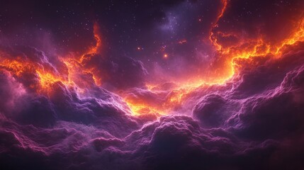 Fototapeta premium Fiery cosmic cloudscape, nebula background, space fantasy art