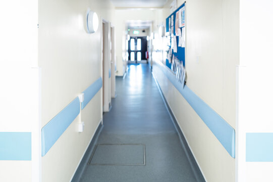 Shallow focus of the corner walls of a typical BNHS hospital corridor. Various medical and staff rooms are located down the corridor.