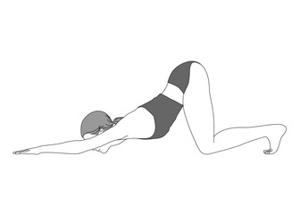 ヨガ 子犬のポーズをする日本人女性のイラスト 全身横向き