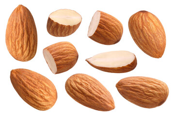 Almond nuts, half and piece isolated, transparent PNG, PNG format, cut out
