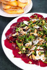 carpaccio, jedzenie, posiłek, obiad, dania, świeży, wołowina, sos, jarzyna, gotowanie, przepyszny