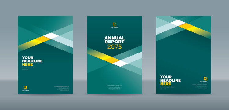 Stylish and editable book cover template featuring green, yellow,, and white geometric designs. A4 size book cover template for annual report, magazine, booklet, proposal, portfolio, brochure, poster