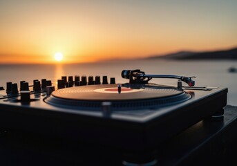 Turntable at sunset, capturing the essence of music and relaxation