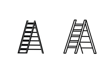 Step Ladders Aflame, Construction, Safety, Icons, Black, White, Line art, Simple, Graphic Design, El
