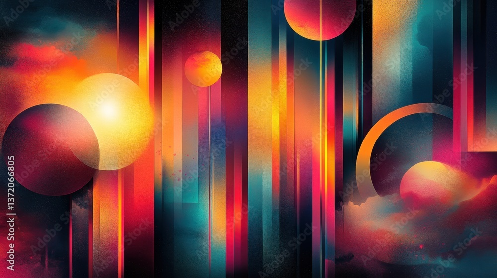 Poster abstract expressionism imbued with vibrant colors circles and geometric shapes forming a dynamic mod