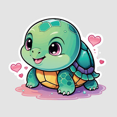 Obraz premium Cute kawaii turtle with happy expression