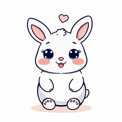 Fototapeta premium Adorable kawaii white bunny with big eyes and pink cheeks