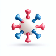 Stylized virus icon with blue and red spikes on a white background  