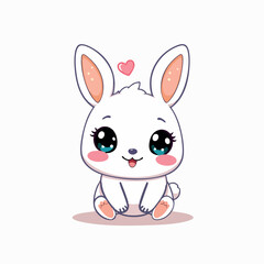 Adorable kawaii white bunny with heart