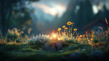 Illuminated Bottle in Enchanting Meadow