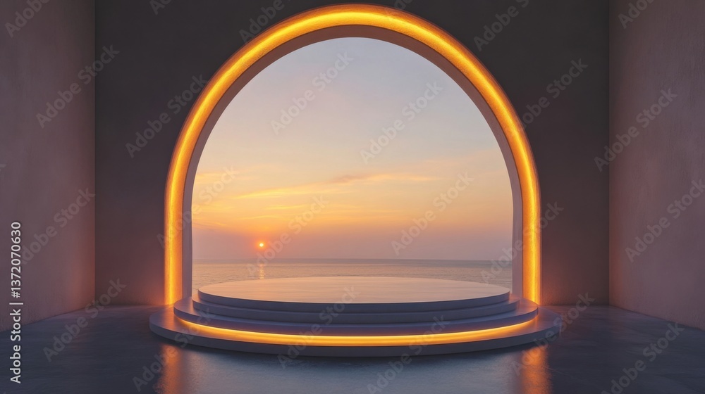 Poster a circular window with a view of the ocean