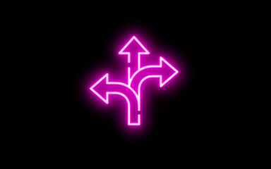 Neon Arrow icon. Neon turn sign. crossed neon arrow icon on black background. Arrow symbol.