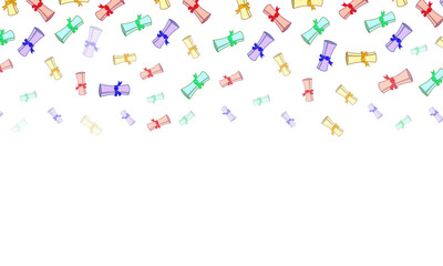 Confetti Graduation Rolled Diploma Colorful Border Background	
