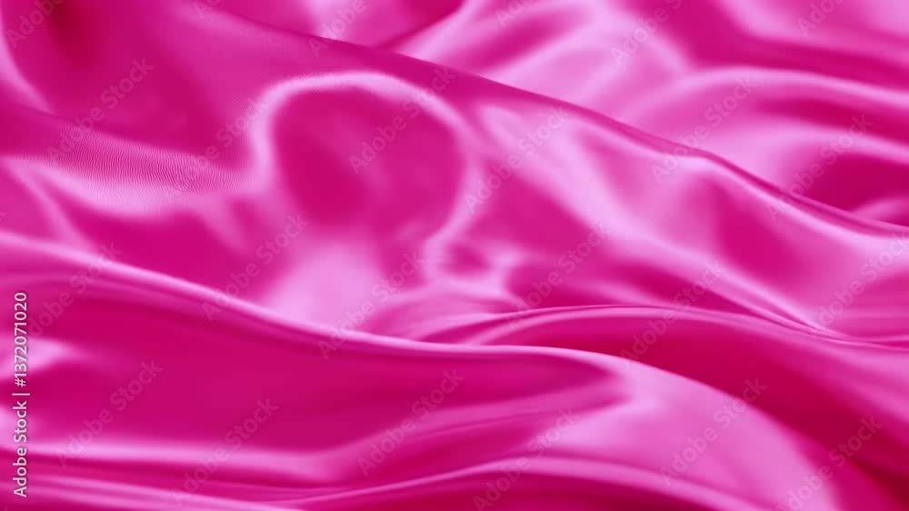 Poster close-up view of luxurious pink satin fabric with soft texture and dynamic folds, showcasing sheen a