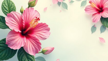 Obraz premium Delicate hibiscus flower motif, repeating design, soft color palette , light, summer