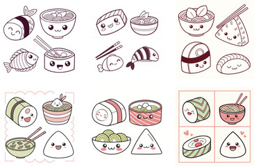 Cute and Colorful Kawaii Food Icon set for Japanese-Themed Design