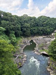 日本：渡良瀬渓谷の高津戸峡／高津戸橋からの風景／群馬県大間々町
