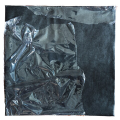 Black paper vinyl album cover with peeled plastic wrap packaging