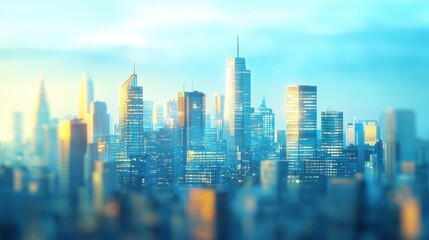 Obraz premium City Skyline at Dusk Urban Landscape High-Rise Buildings Soft Light Aerial View Modern Architecture Concept
