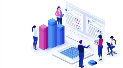 Business analysis with charts and graphs, showcasing teamwork and data interpretation in modern office setting