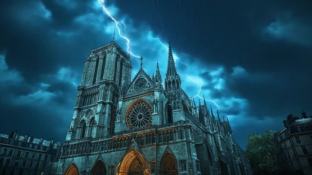 Fantasy gothic castle glowing with blue magic