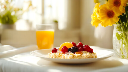 healthy breakfast with muesli and fruits and berries 