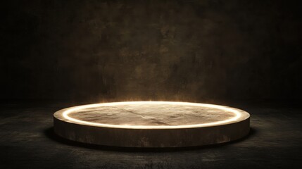 a circular light shines brightly on a dark background