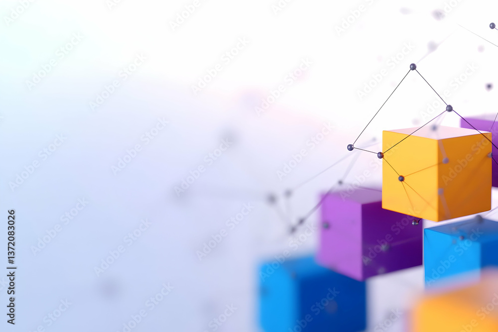 Poster abstract 3d geometric cubes network connection on a bright white background
