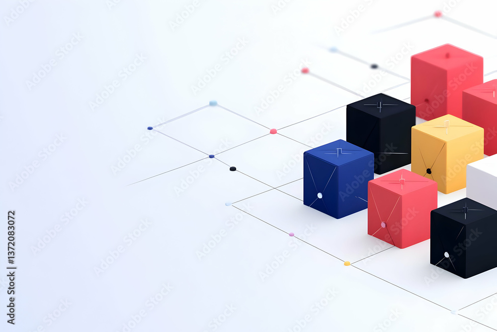 Poster abstract arrangement of colorful 3d cubes on a light background isometric view
