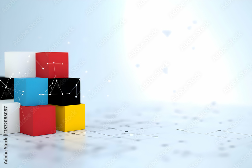 Aufkleber abstract arrangement of geometric cubes with white background and digital particle effects